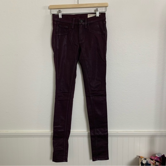 Rag & Bone Jeans Leggings Coated Womens 23 Wine Skinny Burgundy Waxed Denim - Picture 7 of 13